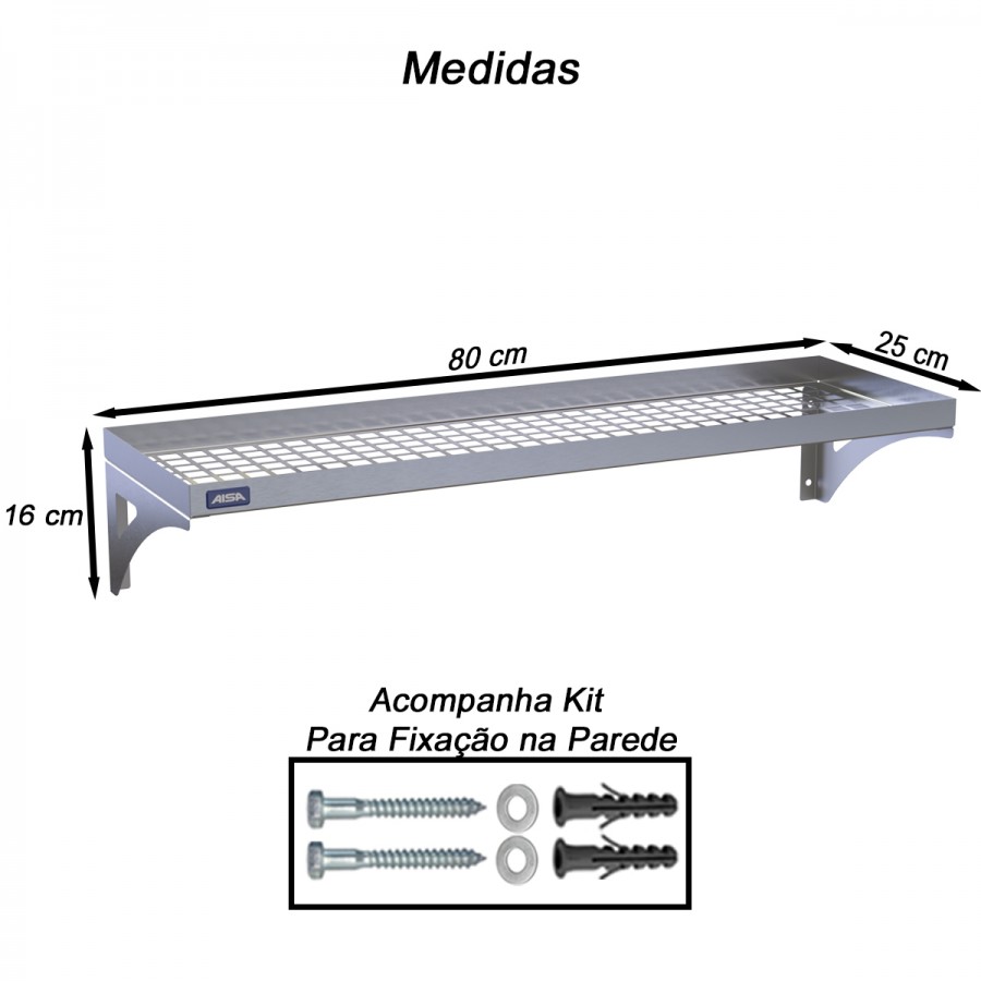 Prateleira Escorredor Inox Gradeada 25 x 80 - Aisa